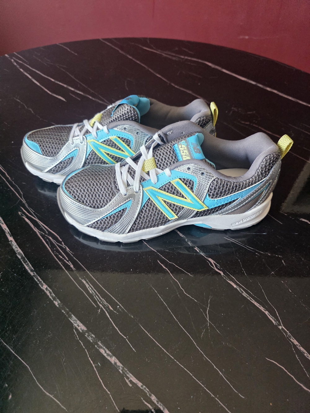 New Balance 554 Gray Sneakers with Teal and Yellow Accents
